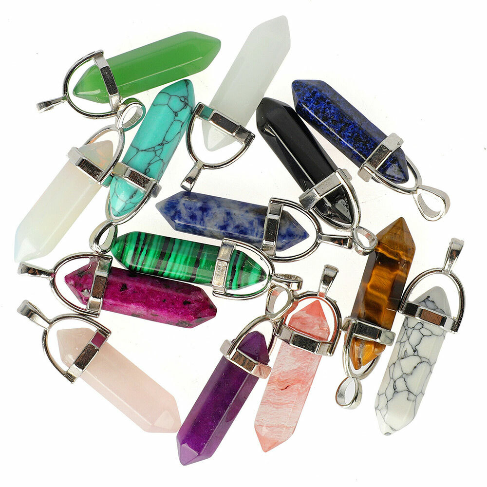 16PCS Hexagonal Healing Pointed Crystal Stone Quartz Necklace Jewelry US
