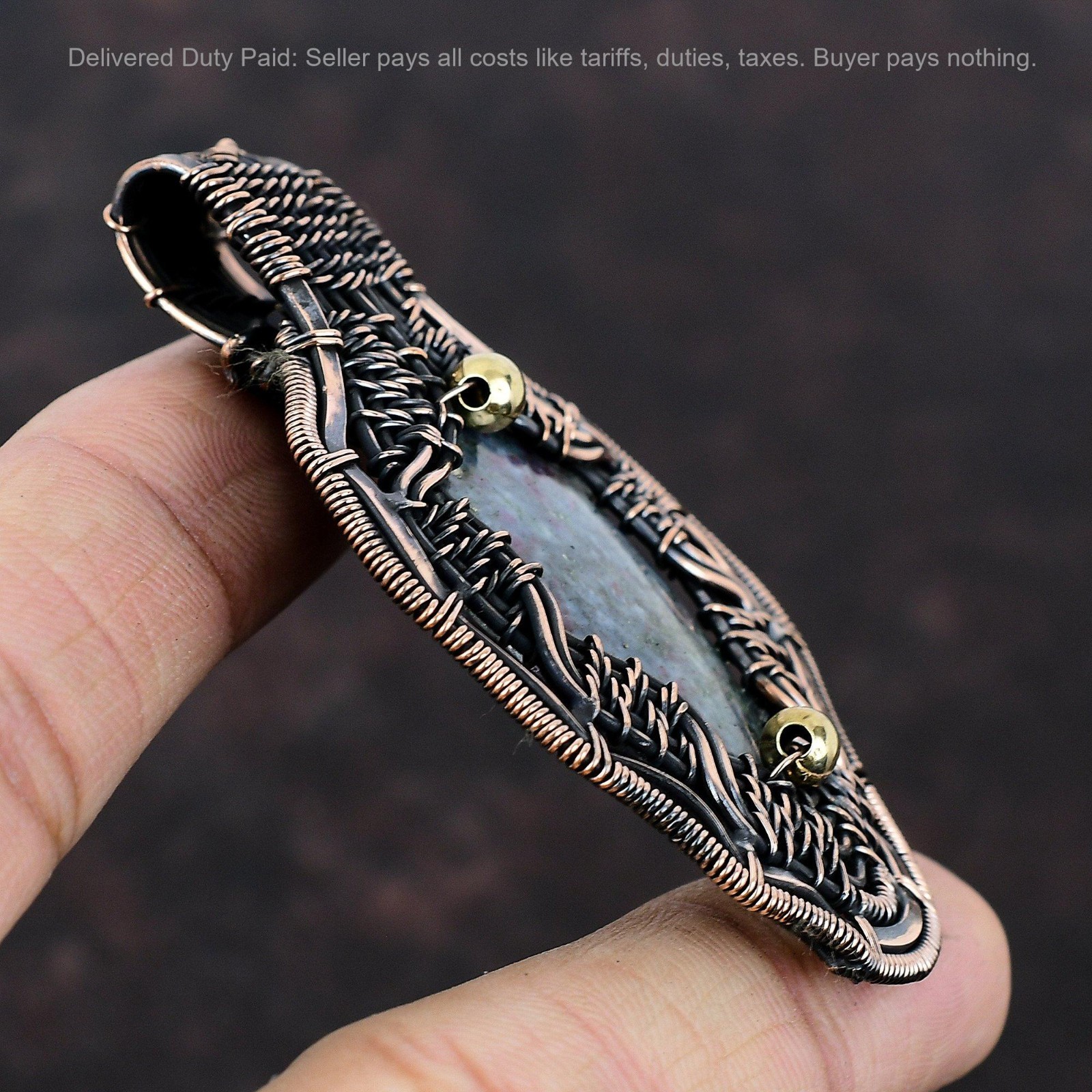 Valentines Deal Copper Ruby In Blue Kyanite Stone Wire Wrapped Pendant Jewelry