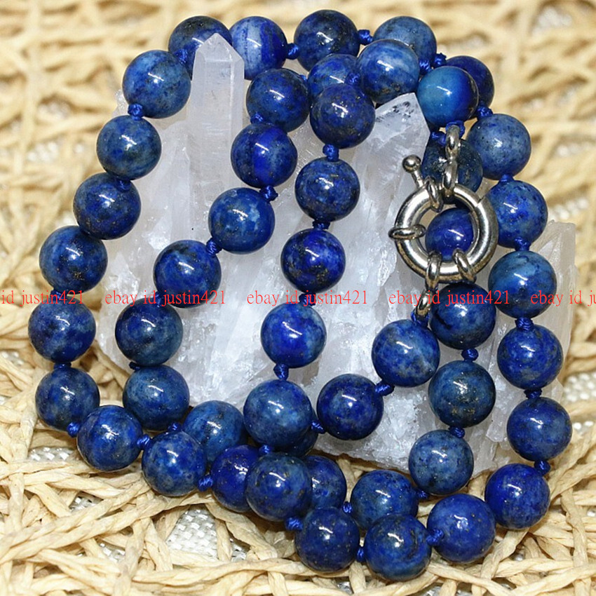 100% Natural 6/8/10/12/14mm Blue Lapis Lazuli Round Gemstone Necklace 16-48″ AAA