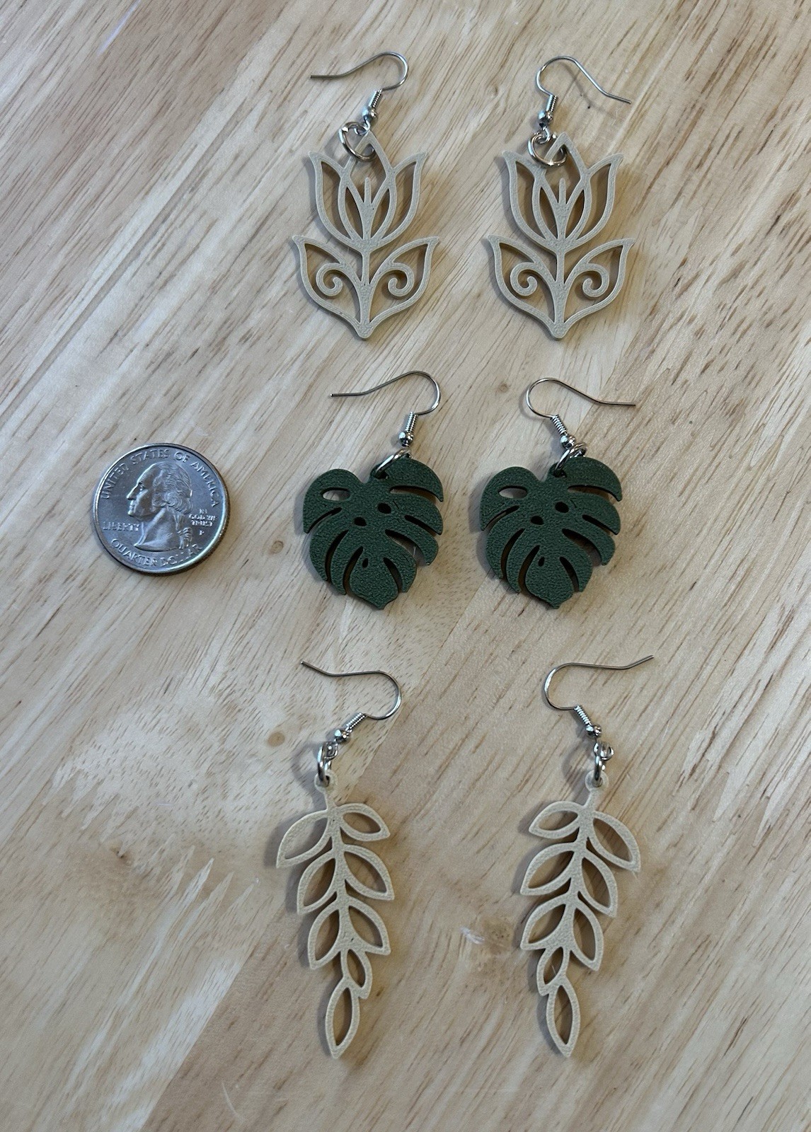 Three Pairs Of Botanical Themed Earrings Brand New Made In USA