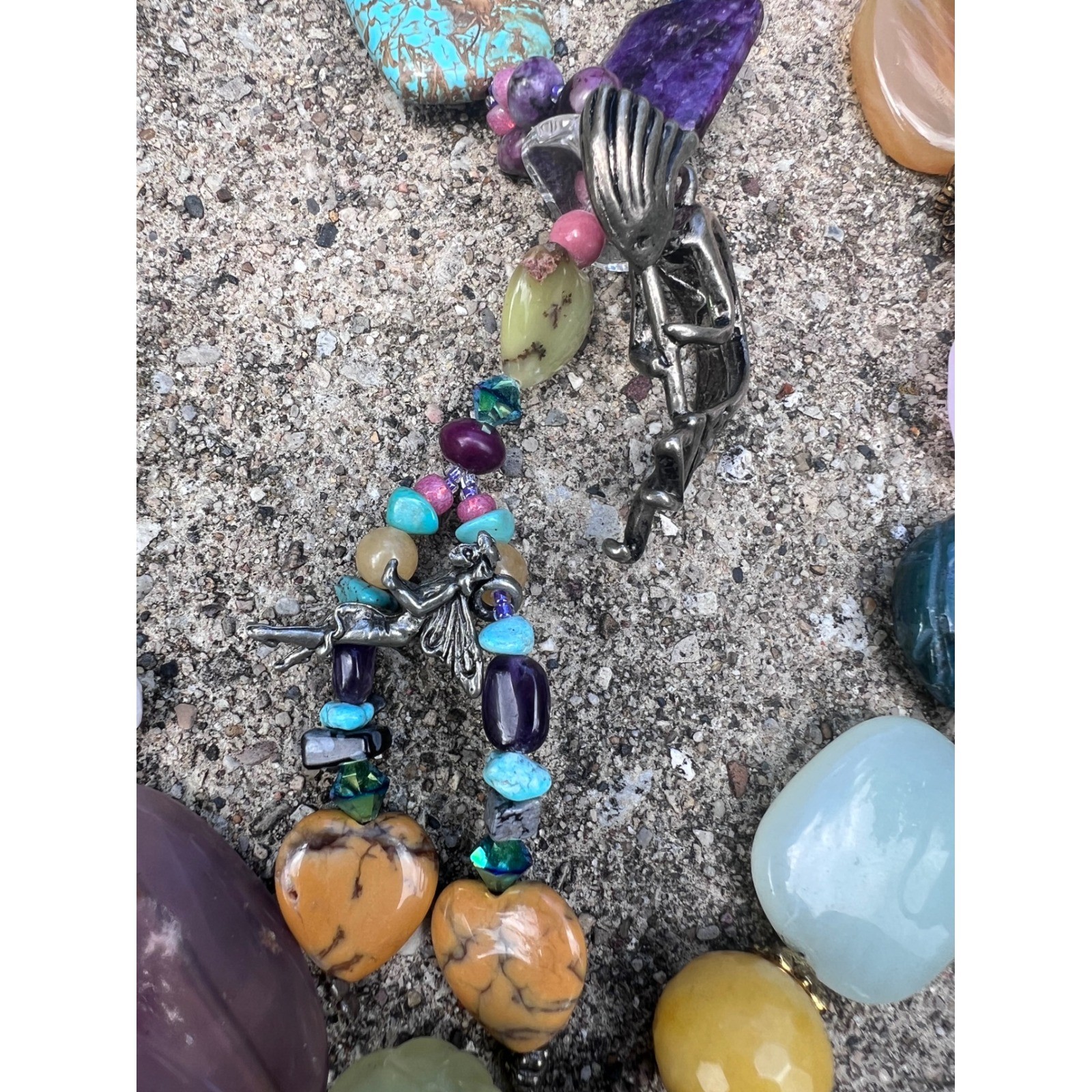 VTG Southwest Multi Gemstone Lariat Drop Statement Kokopelli Pendant Necklace