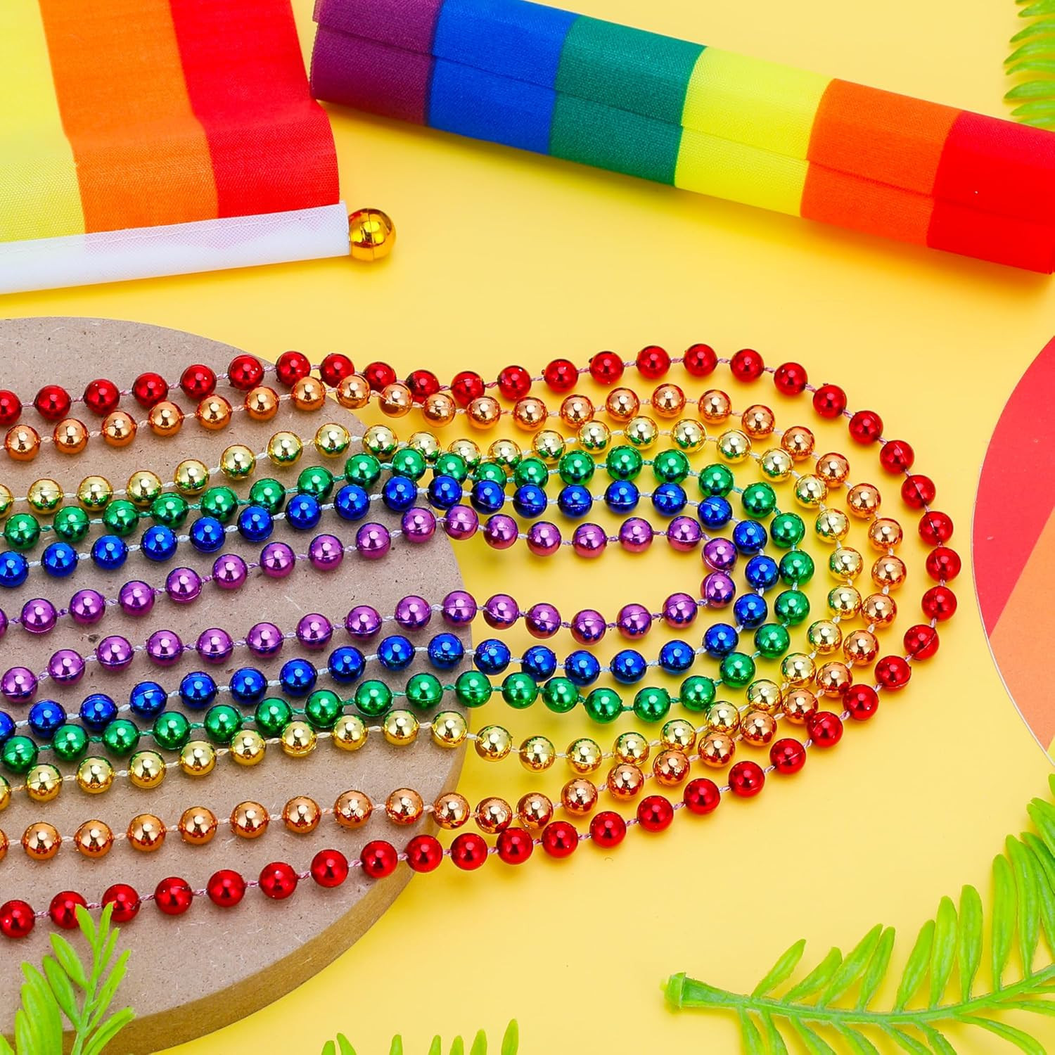 12PCS Pride Accessories, Pride LGBTQ Beads Necklace Stuff, Metallic 6 Kinds of R