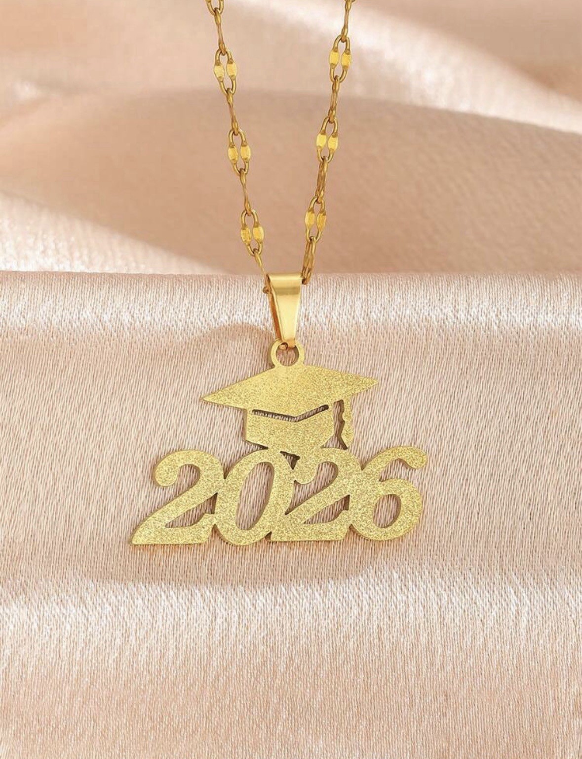Gold Graduation 2026 Pendant Necklace, Cable Chain, Lobster Closure, 17.7in