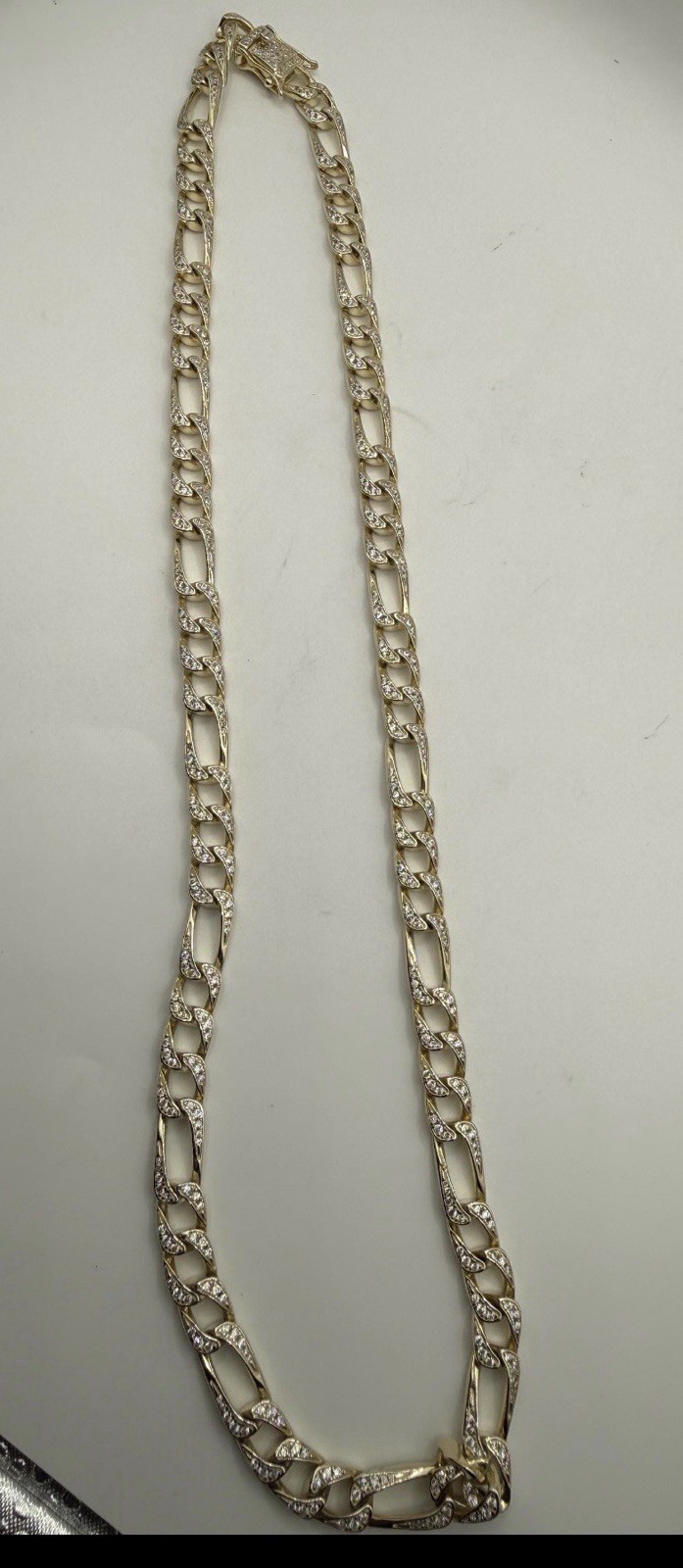 Gold Over Sterling Silver 925 Figaro Iced Out Chain With Triple Acz 24” 8.6mm