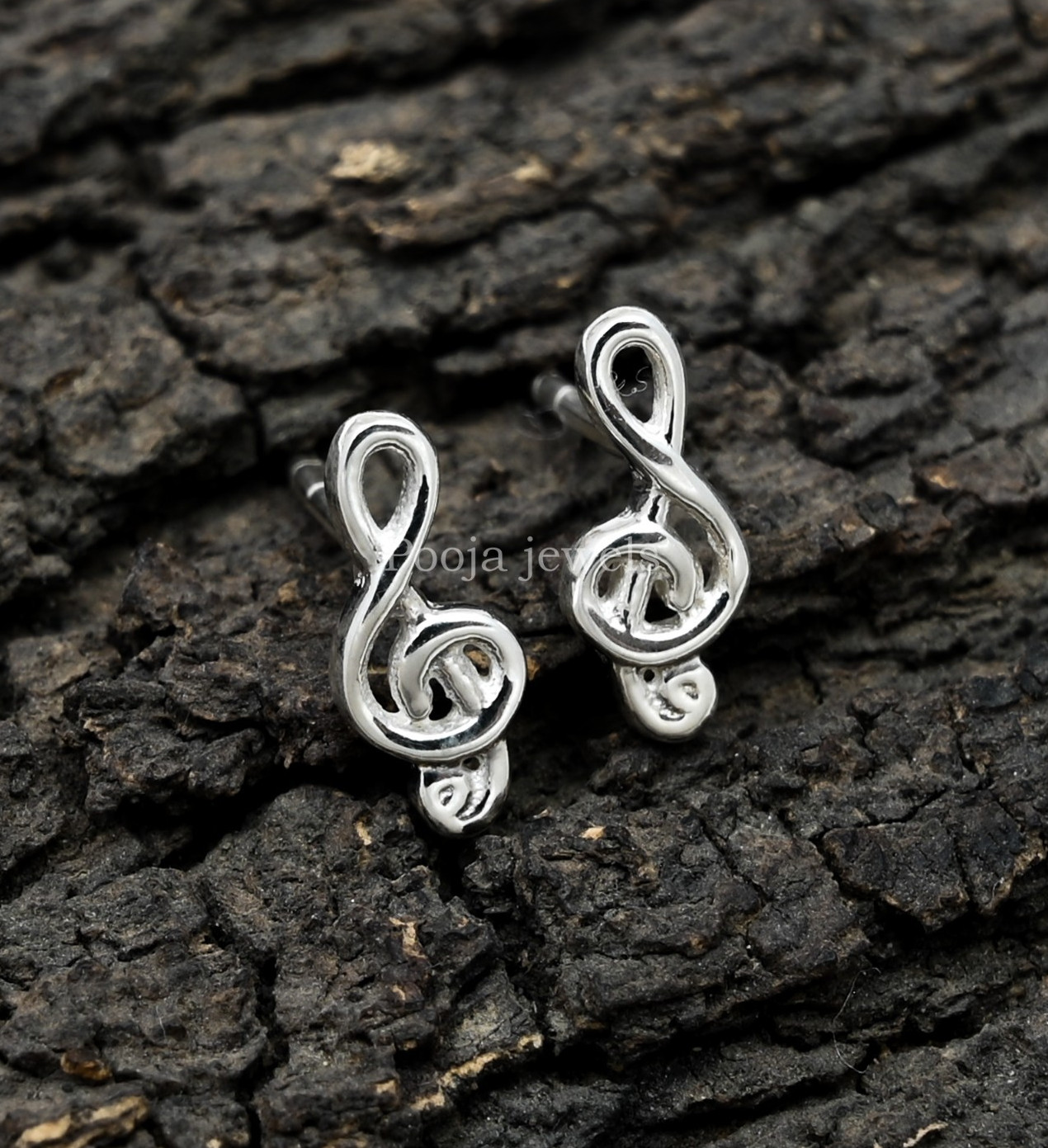 925 Sterling Silver Treble Clef Stud Earrings Music Note Minimalist Jewelry Gift