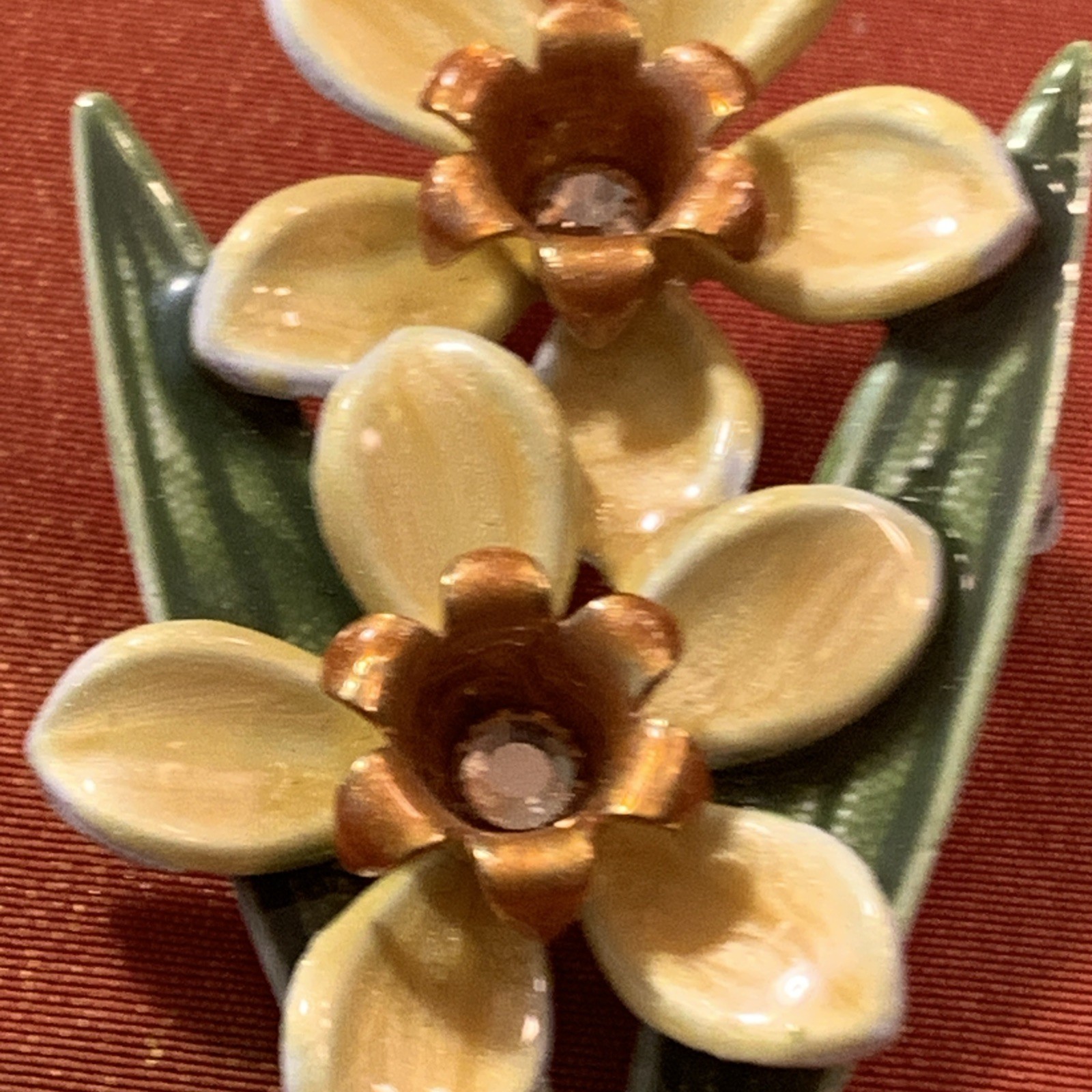 Vintage KC yellow enamel daffodil 2 1/4” brooch