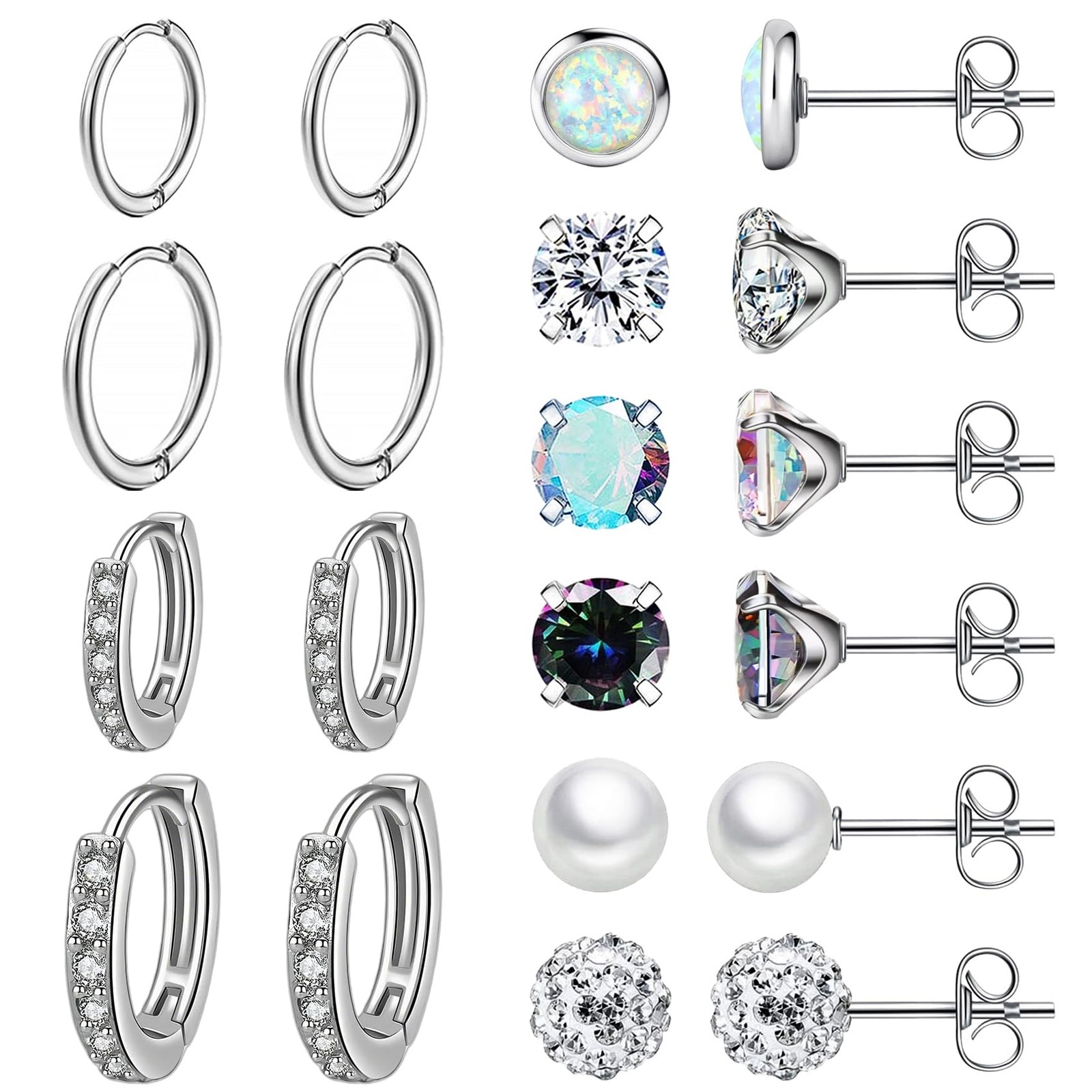Nunpag 10 Pairs Stainless Steel Stud Earrings Colorful CZ Stud Earrings 20G Stud