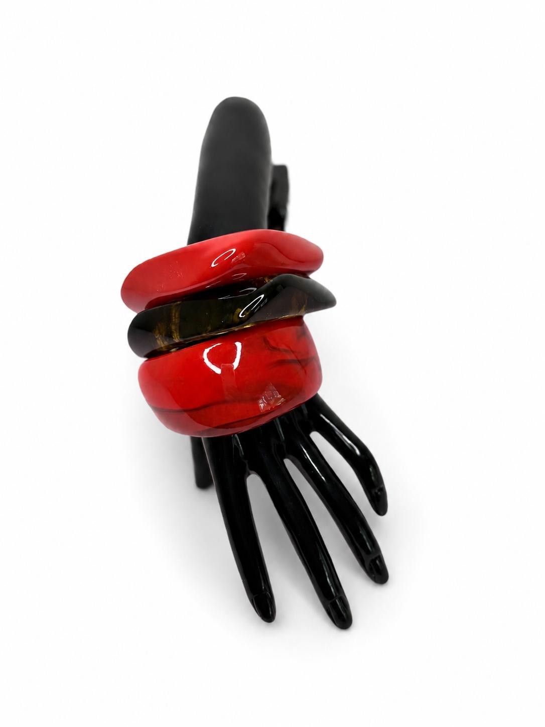 Red Bangle Bracelet Set – Chunky Stack, Bold Statement Bracelet Set, Y2K Fashion