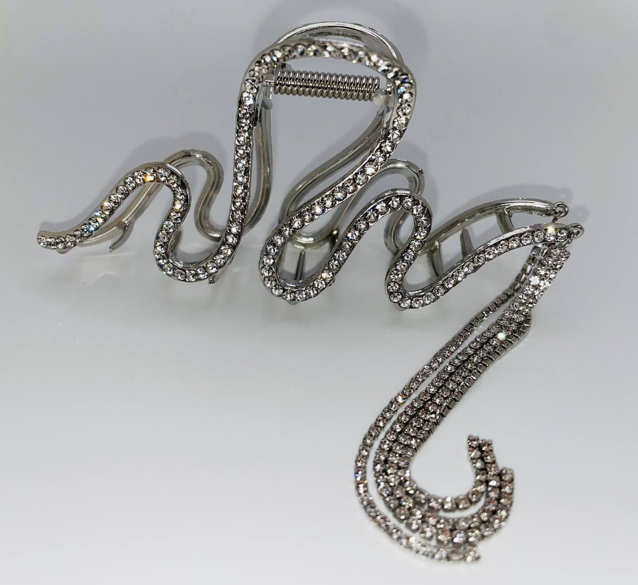 Crystal Hair Clip Rhinestone Large Snake Hair Claw Tassel Chain Flash Clamp Pin