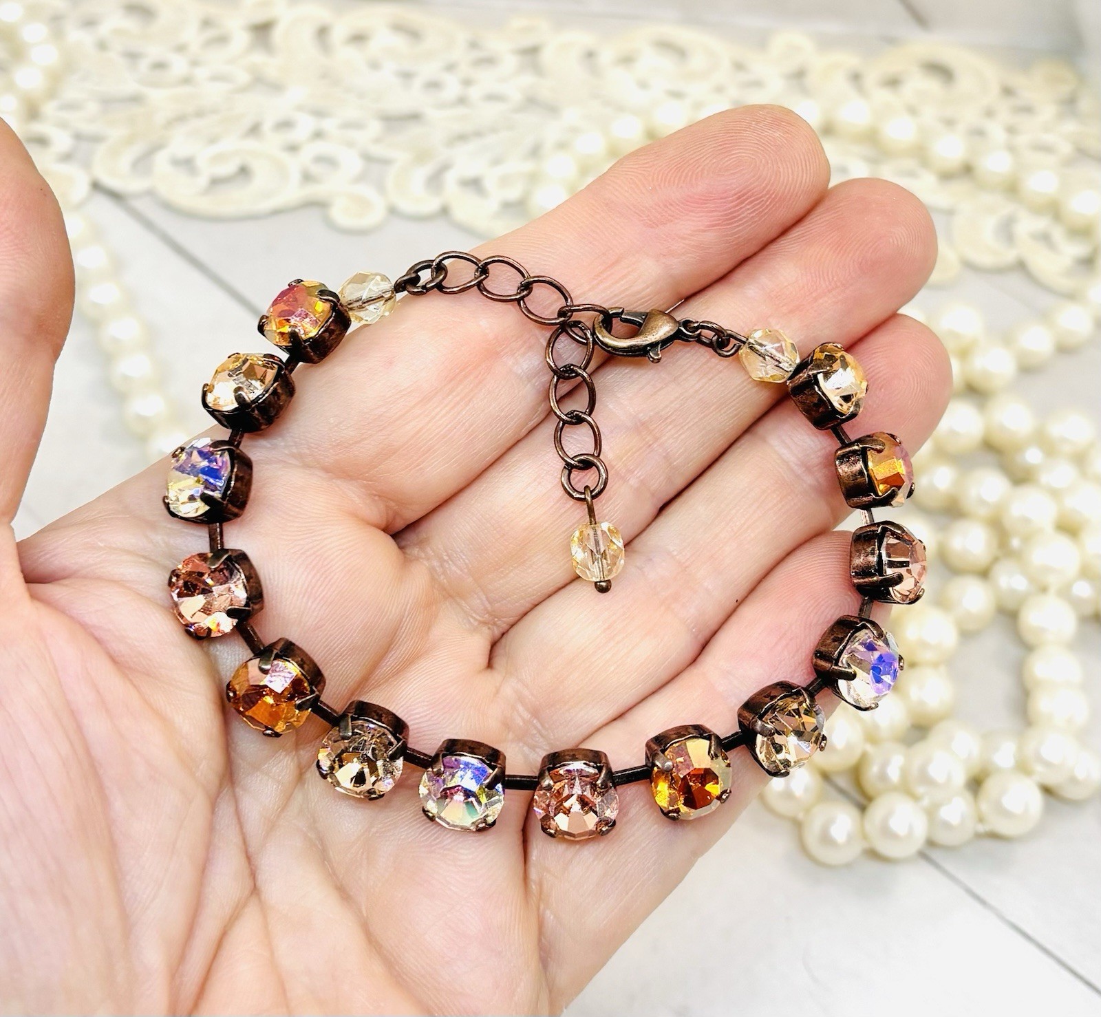 8mm Copper Plated Silken Light Peach And Apricot Cup Chain Bracelet