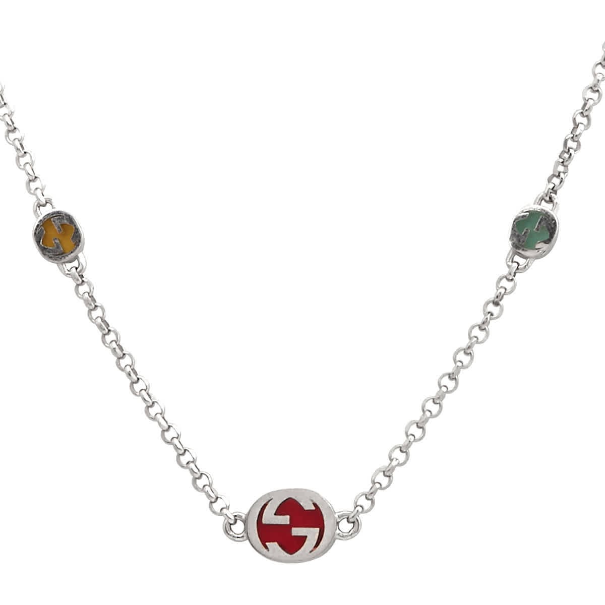 Gucci Sterling Silver Interlocking G Multicoloured Enamel Necklace –