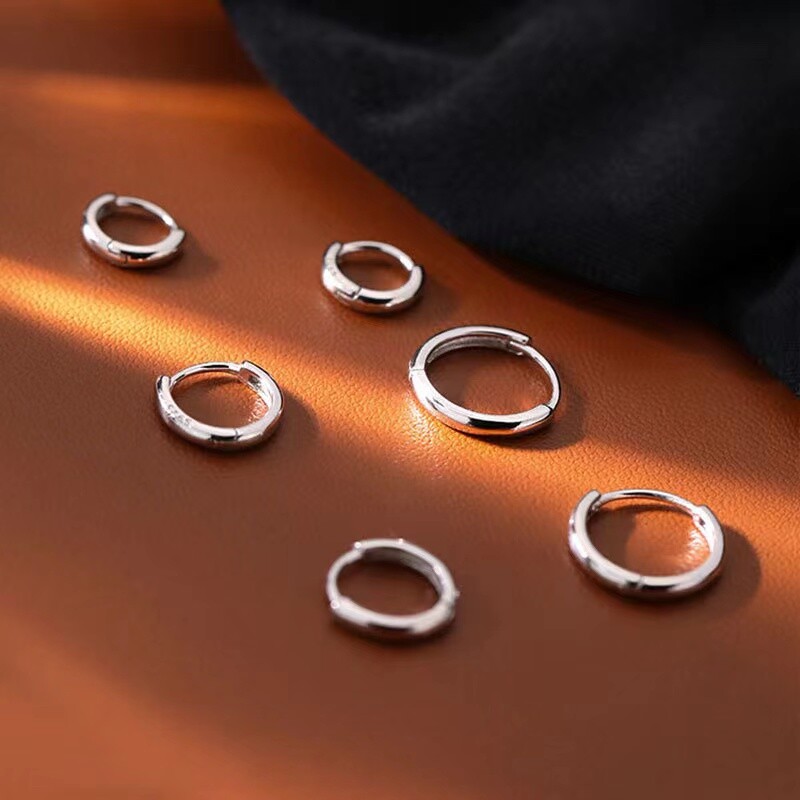 Womens 316L Surgical Steel Round Huggie Hoop Earrings Trendy Jewelry 8-20mm 2Pcs