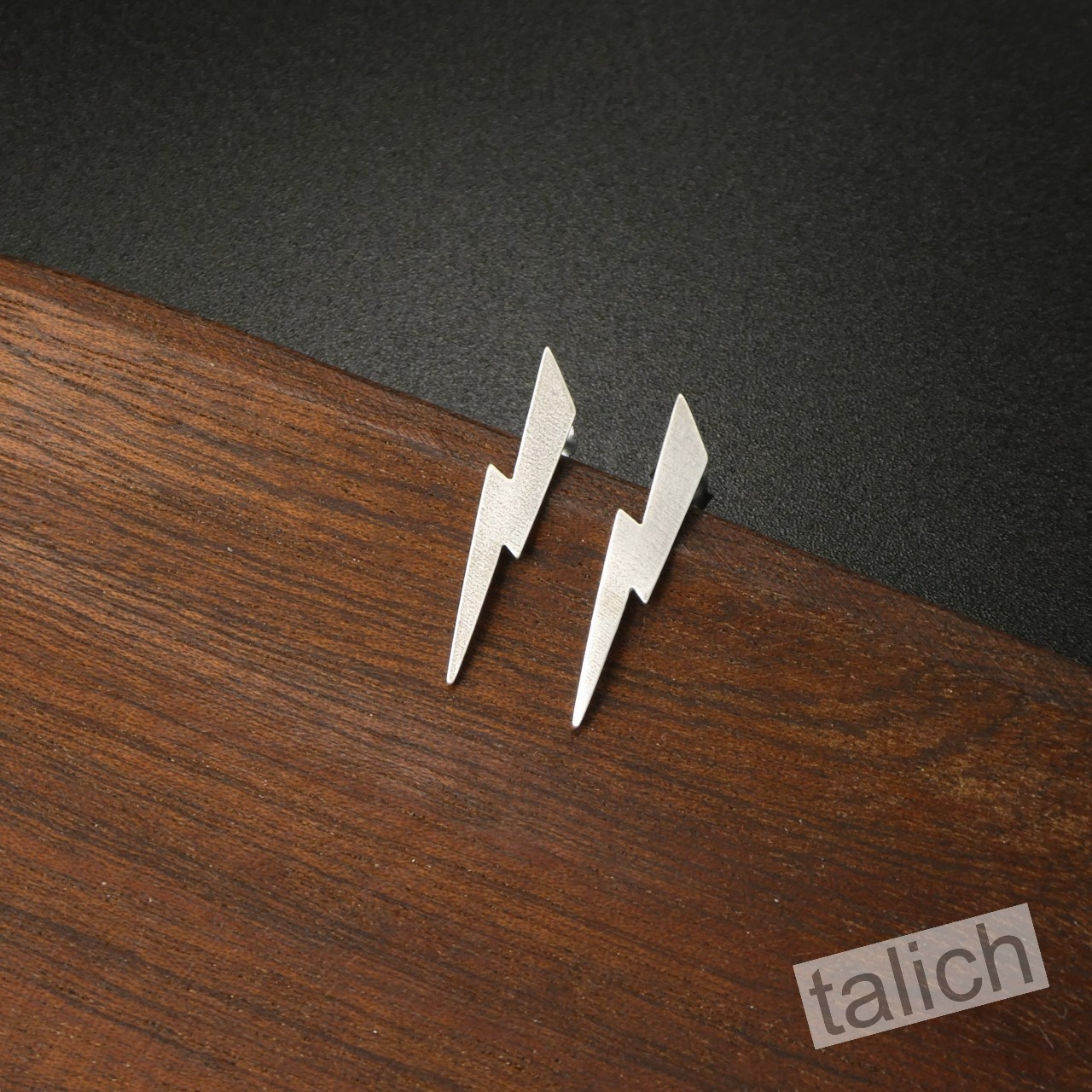 925 Sterling Silver Lightning Bolt Stud Earrings Satin Textured Unisex Unique