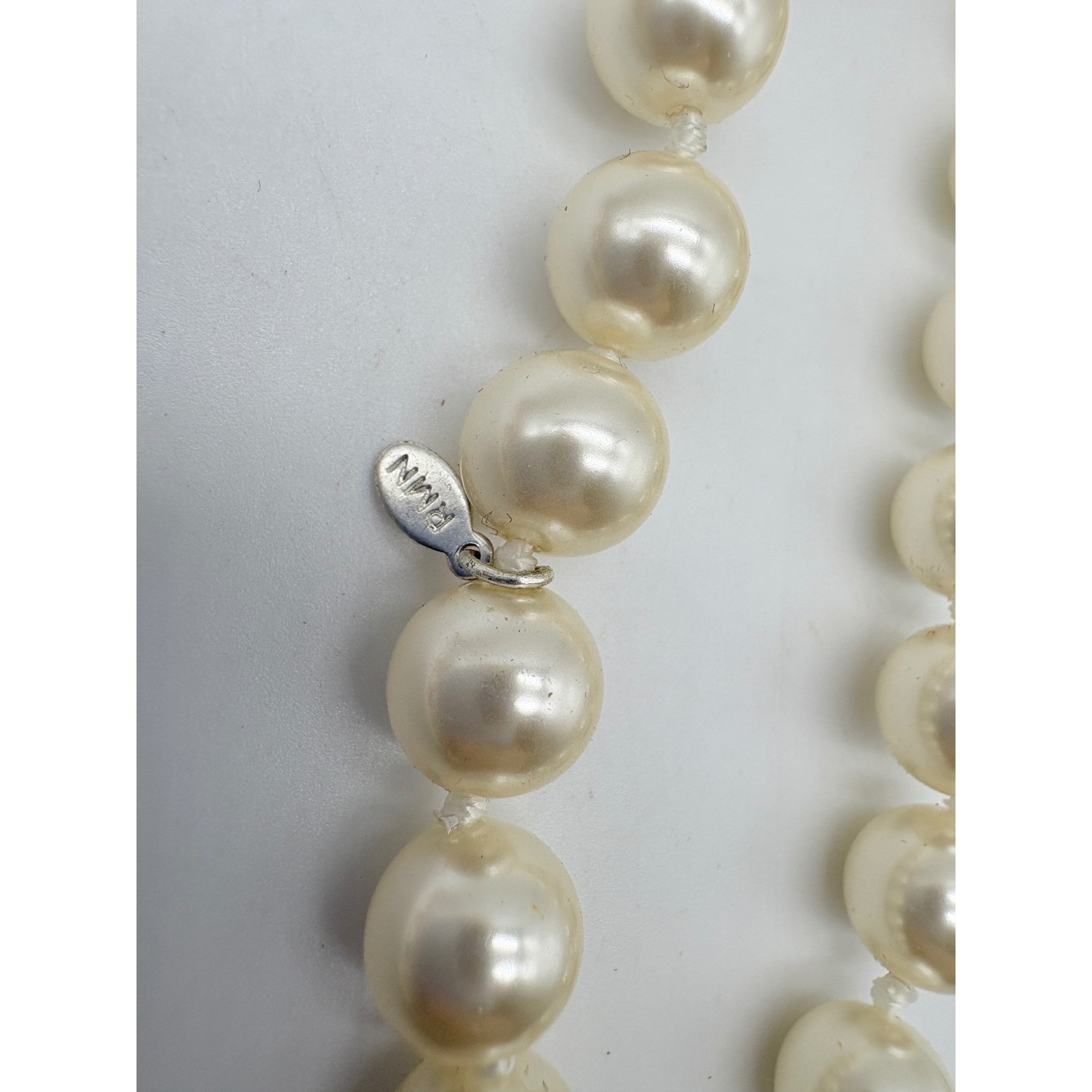 RMN Faux Pearl Strand Necklace Cream Opera Length Hand Knotted 36 Inch