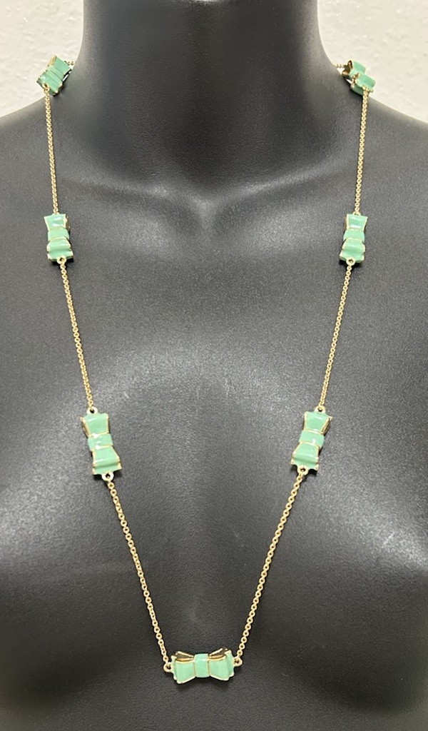 Kate Spade Mint Green Take A Bow Long Scatter Bow Ribbon Necklace EUC Cute!