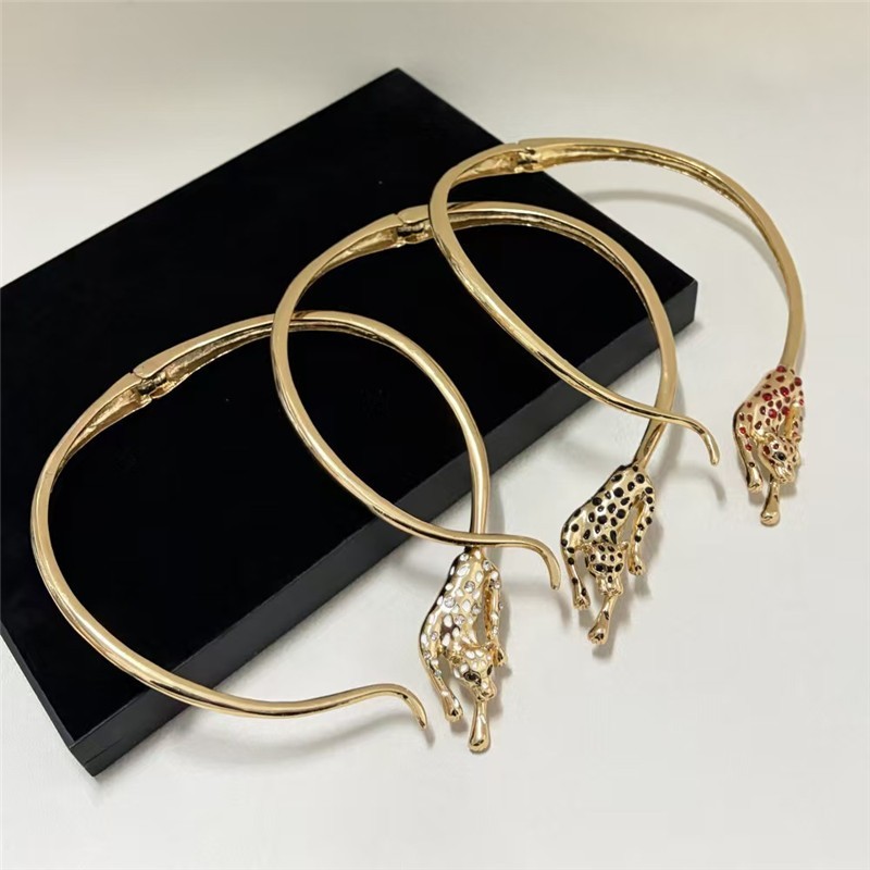 Leopard Statement Choker Necklace Gold Tone Crystal Animal Collar Necklace Women