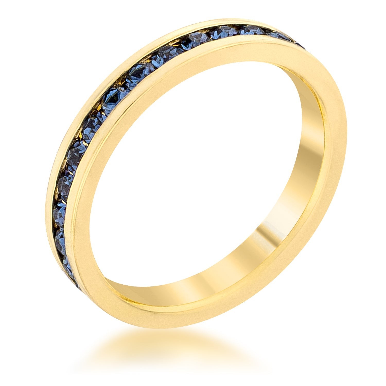 Stylish Stackables Montana Blue Yellow Gold Plated Crystal Eternity 3mmBand Ring