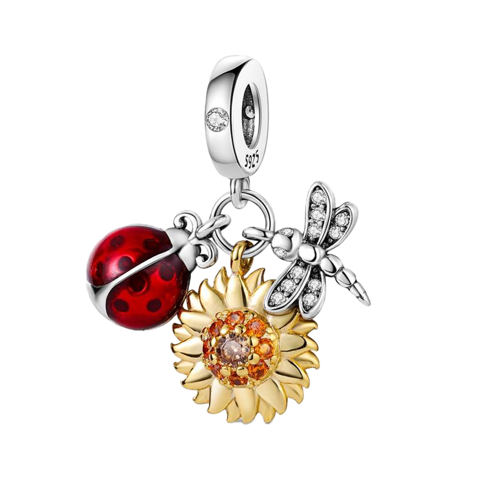Ladybug, Dragonfly And Sunflower Charm For Bracelet, Ladybug Charm
