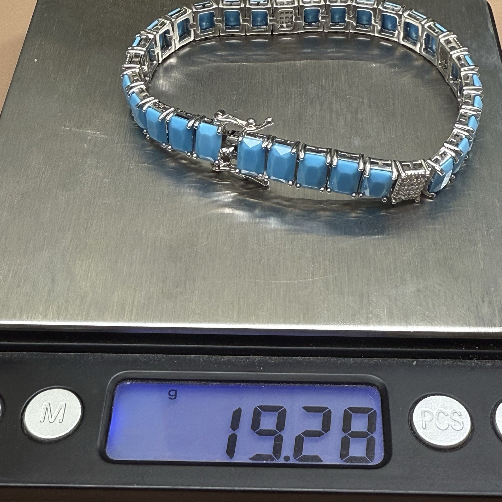 925 Sterling Silver Lab Turquoise CZ Tennis Bracelet 19g 6.75” 7.8mm