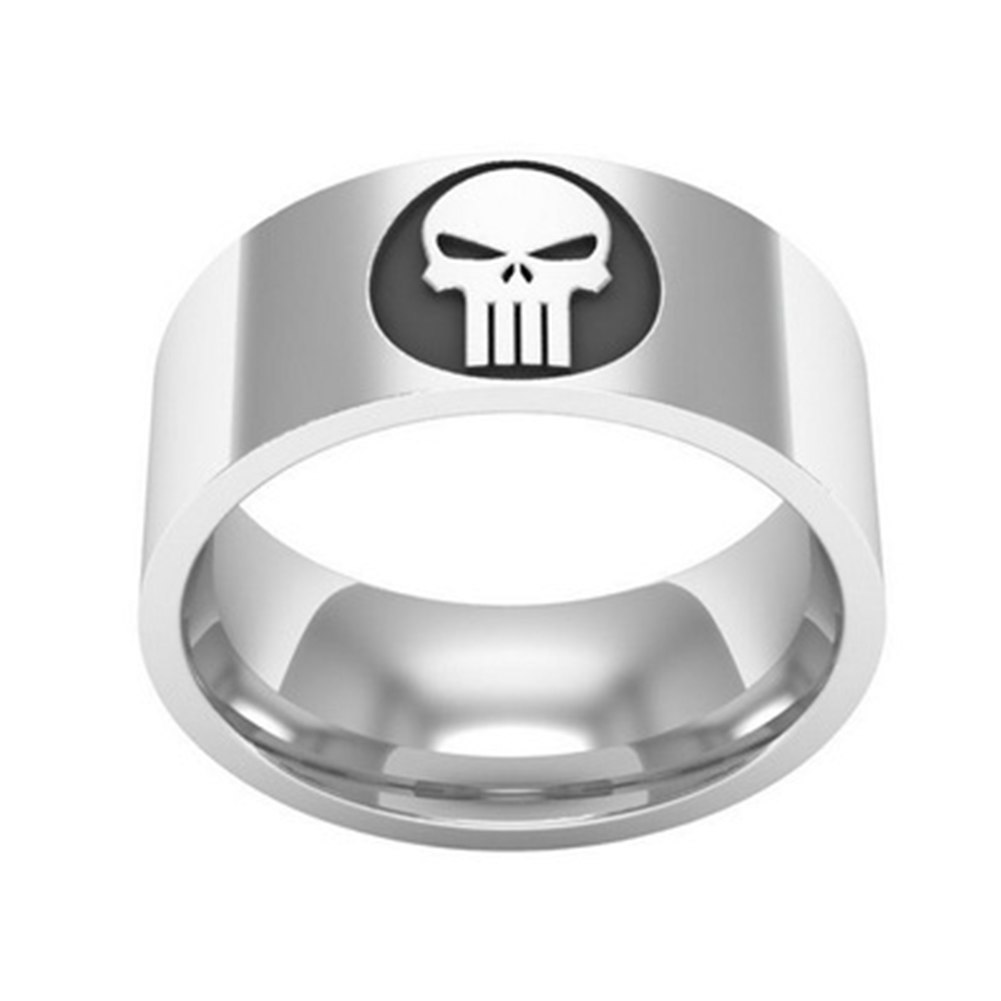 The Punisher Skull Silver Black Stainless Steel Fashion Ring Sizes 6-12
