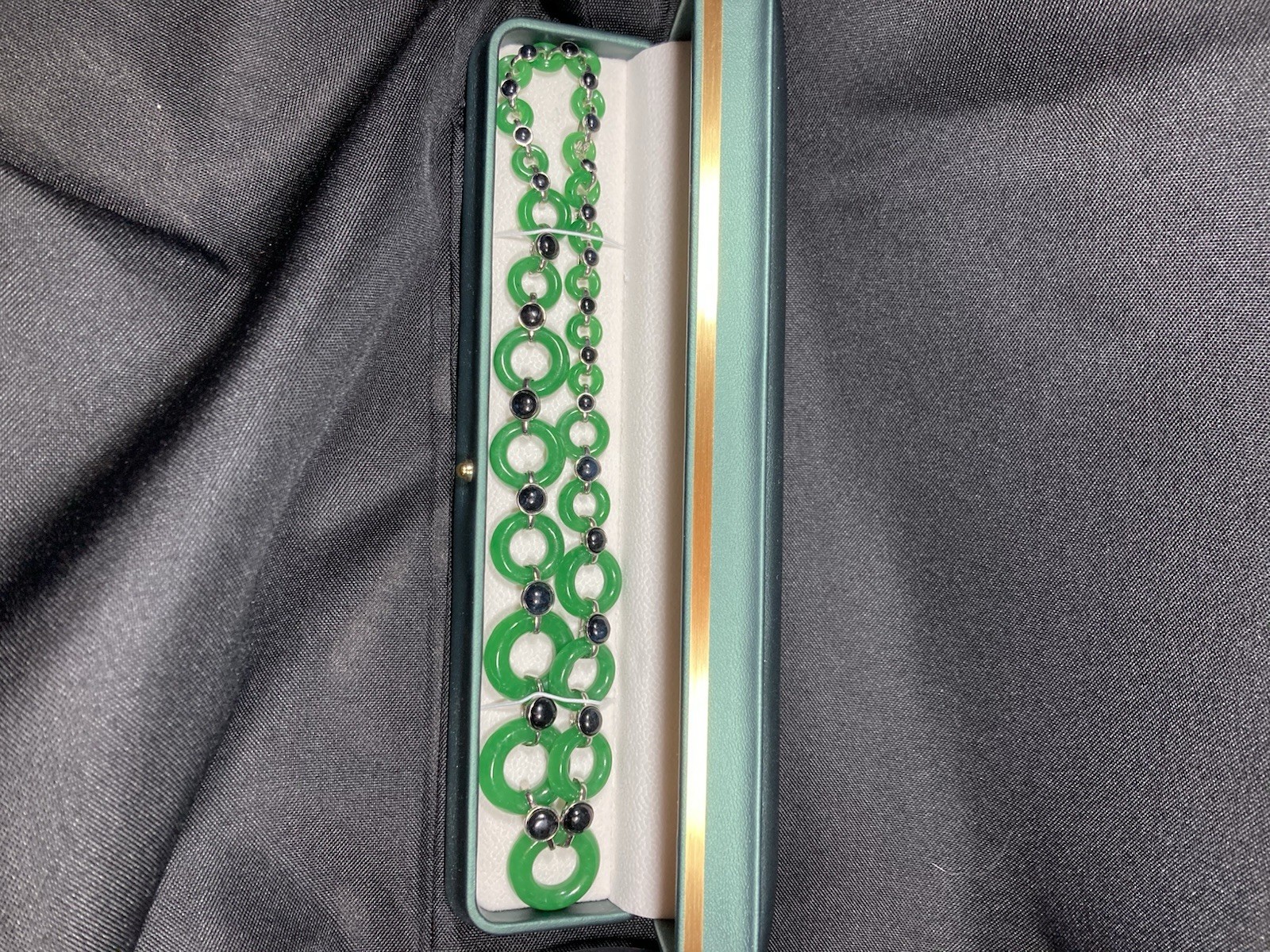 Designer Inspired Green and Black Jade Necklace in Platinum over Sterling Silver