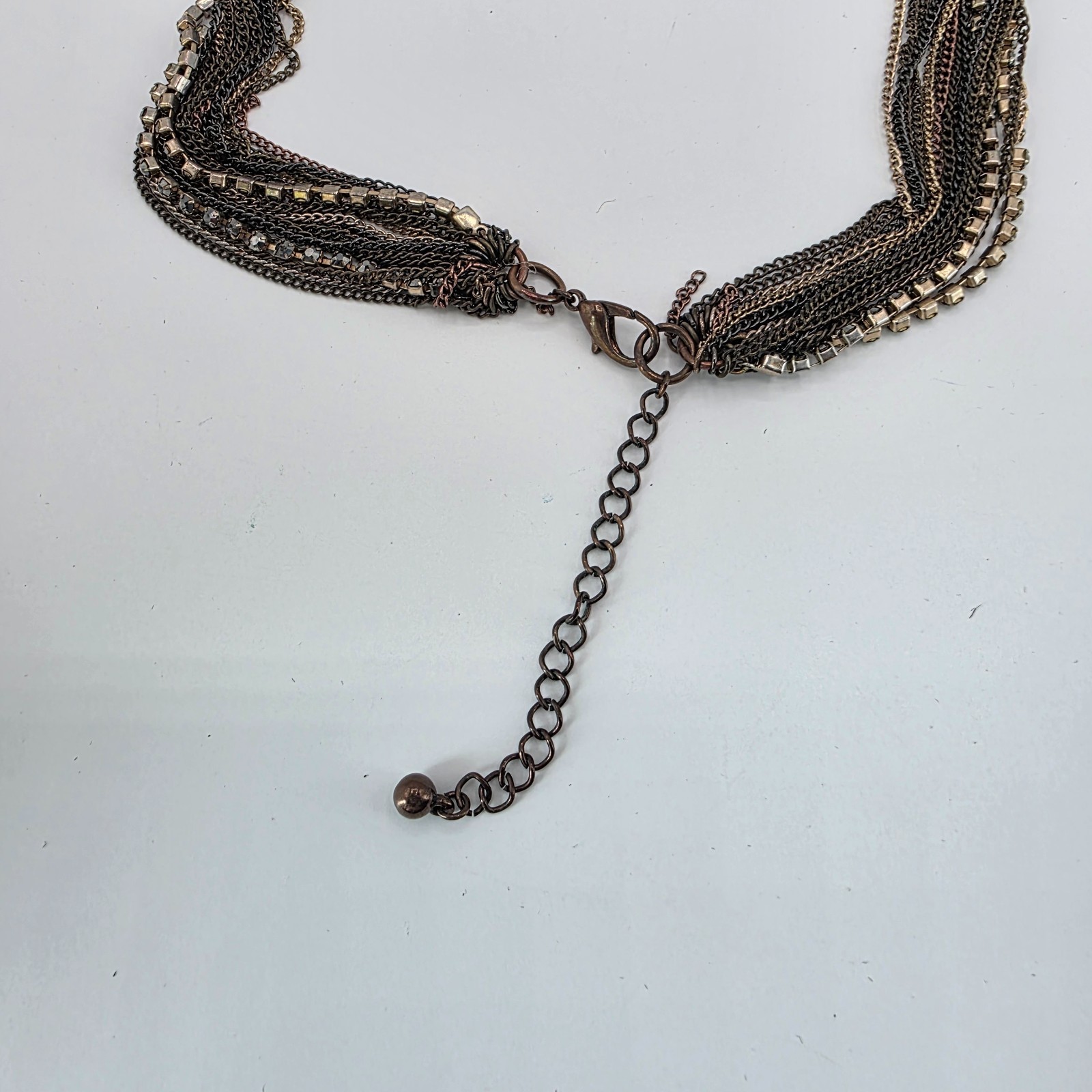 Womens Gold Tone Black Rhinestone Multi Layer Chain Statement Necklace 38 Inches
