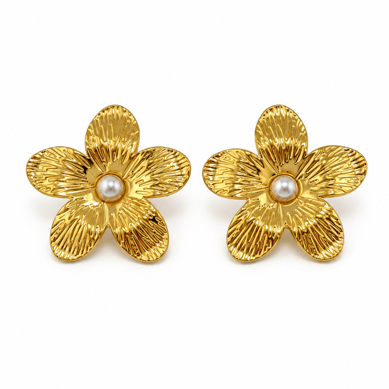 18k Gold Plated Stainless Steel Flower Petals Stud Earring
