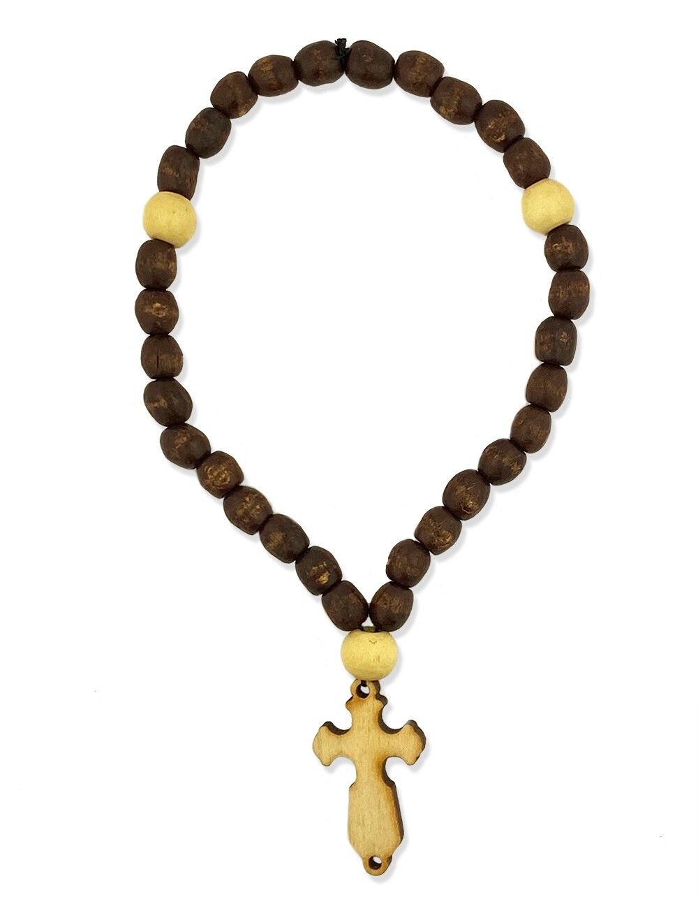 Wooden Prayer Beads 30 Knot Hand Held Cord with Cross 7″ Hand Made in Ukraine