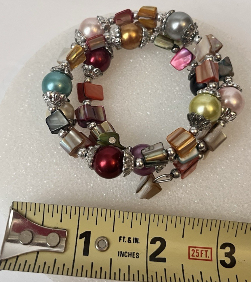 Multi-Color Wire Wrap Coiled Beaded Bracelet
