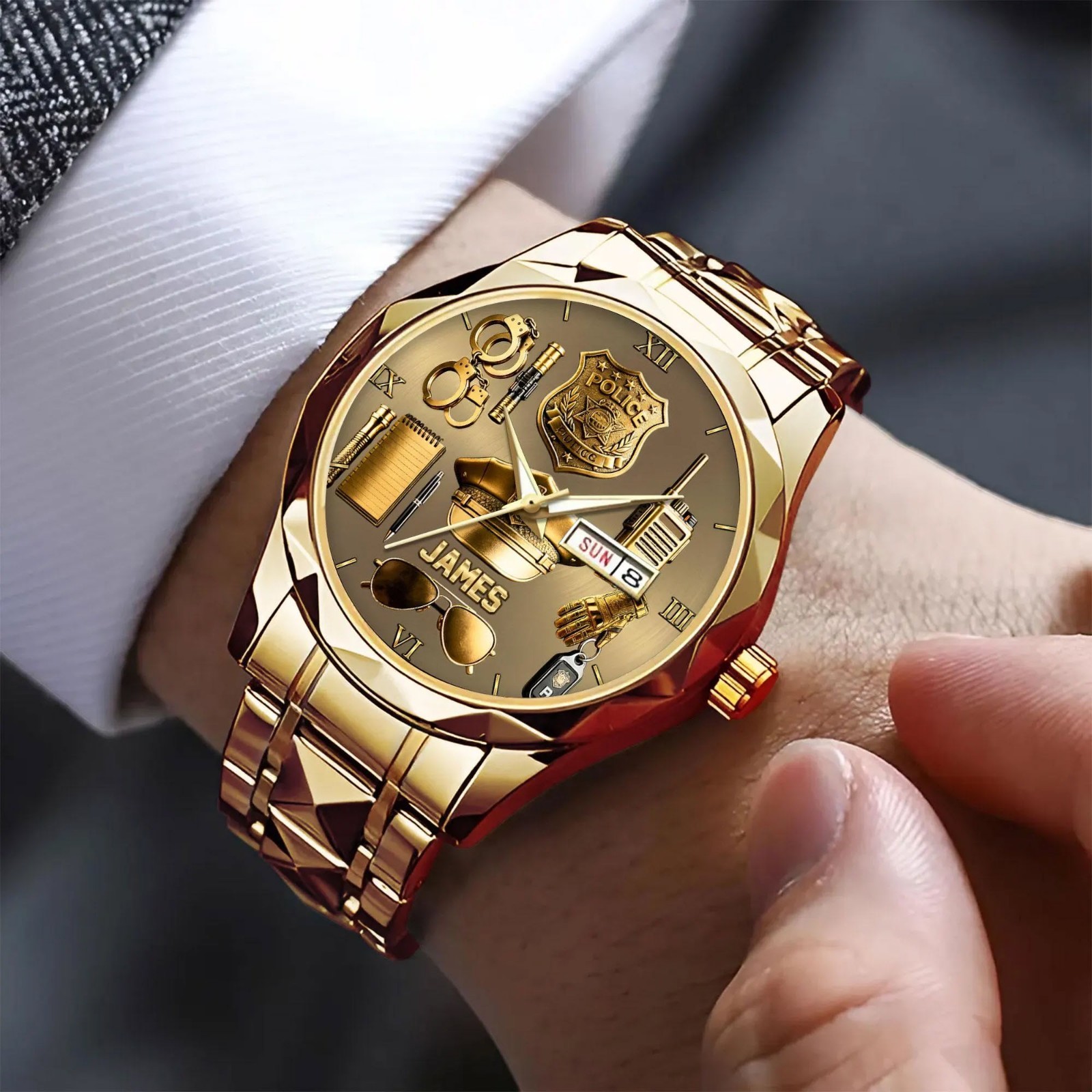Personalized Police/ Retired Police Man Wrist Watch, Custom Cop Watch, Law Enfor