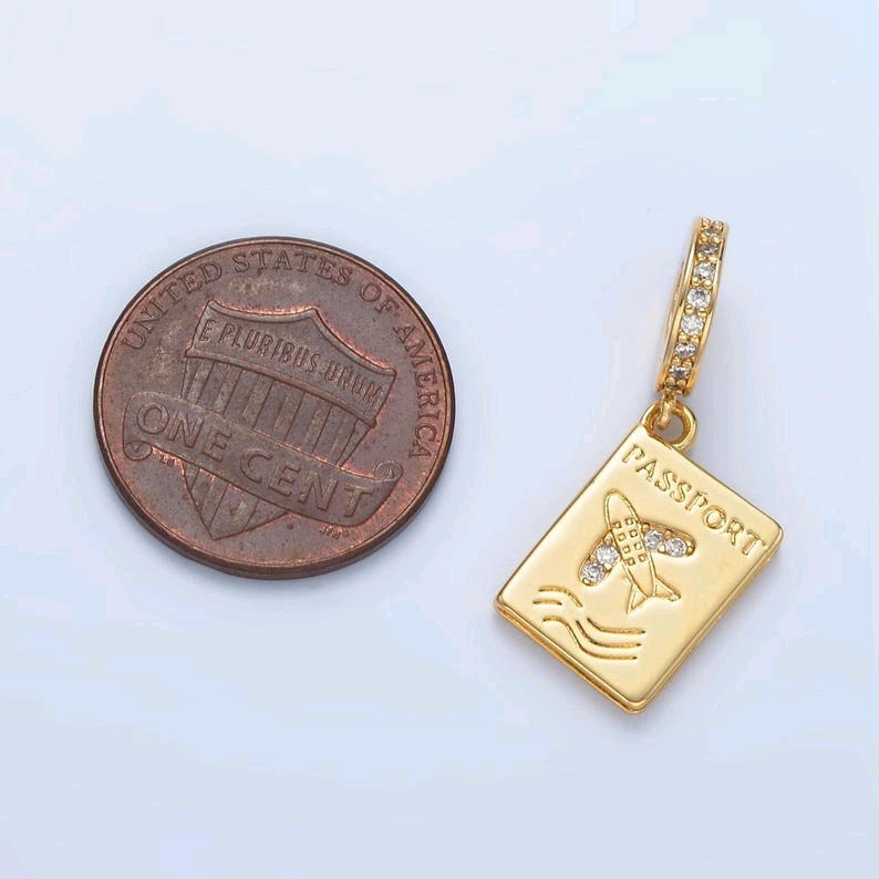 Gold Mini Passport Dangle Charm Travel Book Pendant Vacation Jewelry Finding