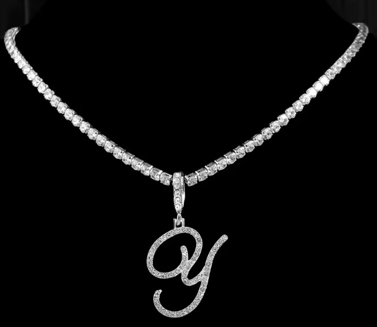 Luxury Iced Out Letter “Y” Pendant Necklace – Sparkling Tennis Chain for Her