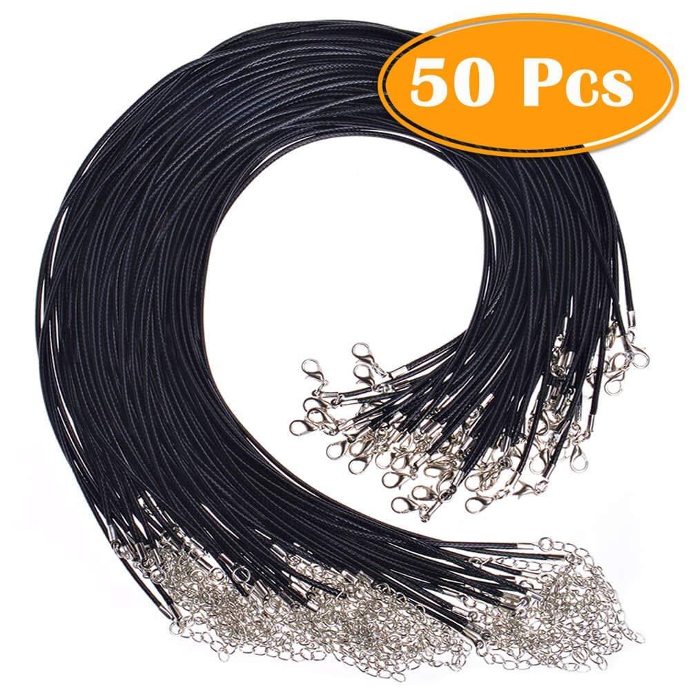 5- 50PCS Black Waxed Necklace Cord for Jewelry Making Braided Leather Rope Chain