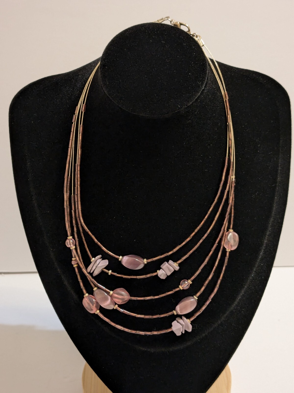NY & Co 5 Layer Wire Necklace With Purple Glass & Acrylic Beads. *FLAW*.