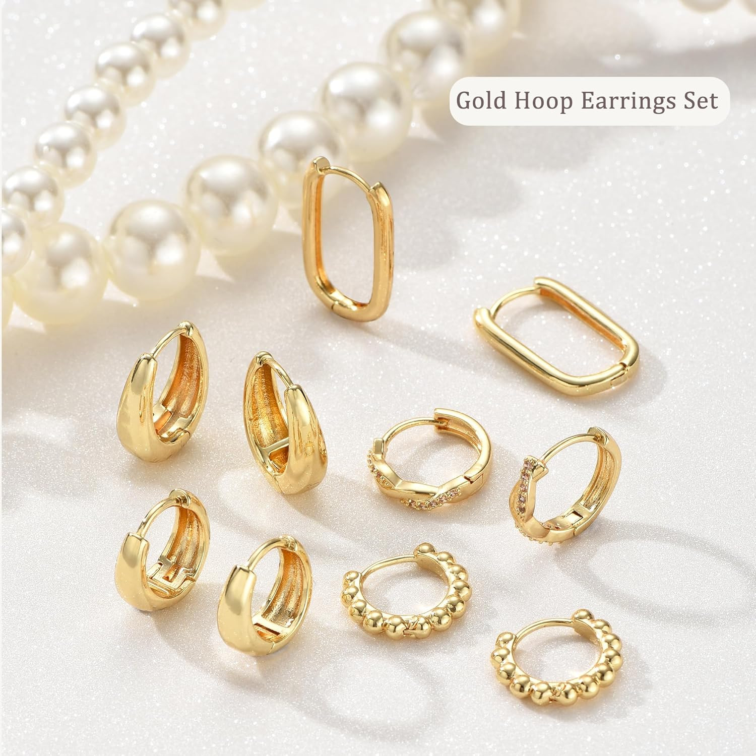 9 Pairs Small Gold/Silver Hoop Huggie Earrings Set for Women, 14K Gold Plated Ch