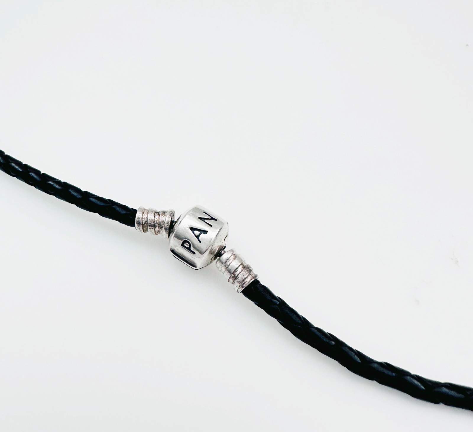 PANDORA 925 Sterling Silver Braided Leather Charm Necklace Black, 22″ (56cm)
