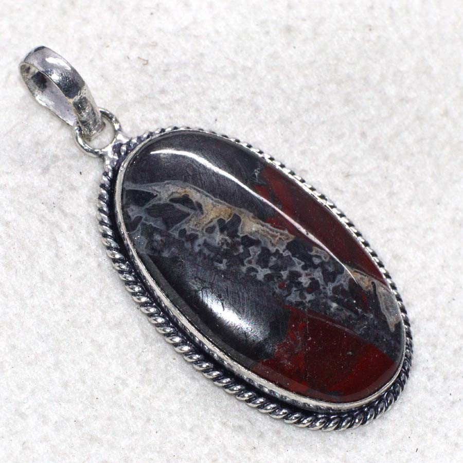 925 Silver Plated Red Jasper Ethnic Pendant Jewelry Size 2.2″ MJ