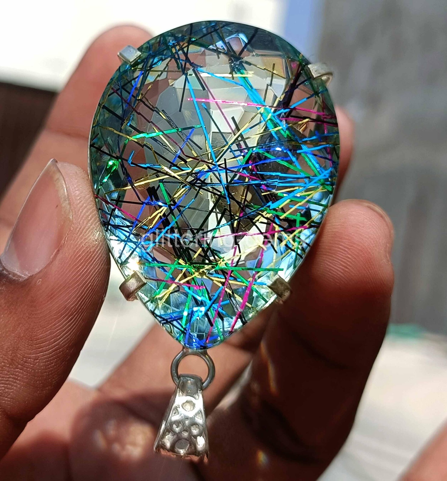 New in Box 165 Ct Rutilated Quartz Pendant 925 Solid Silver IGL Certified 5DNQ
