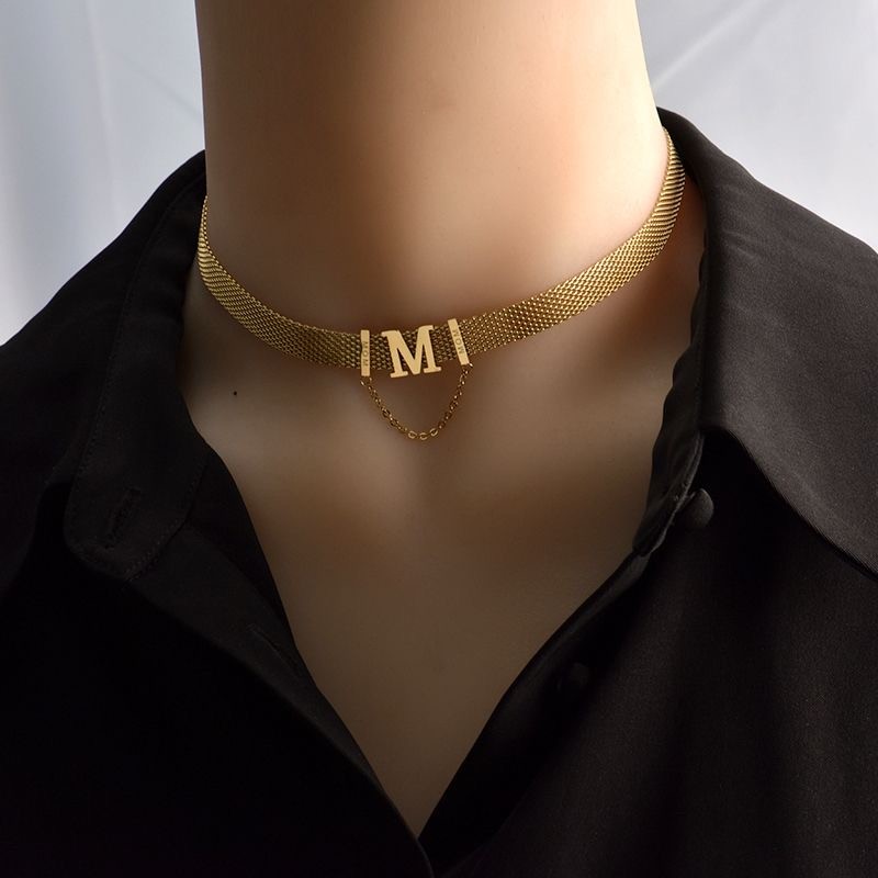 Personalized Initial Choker Necklace 18K Gold Plated Adjustable Chain for Women