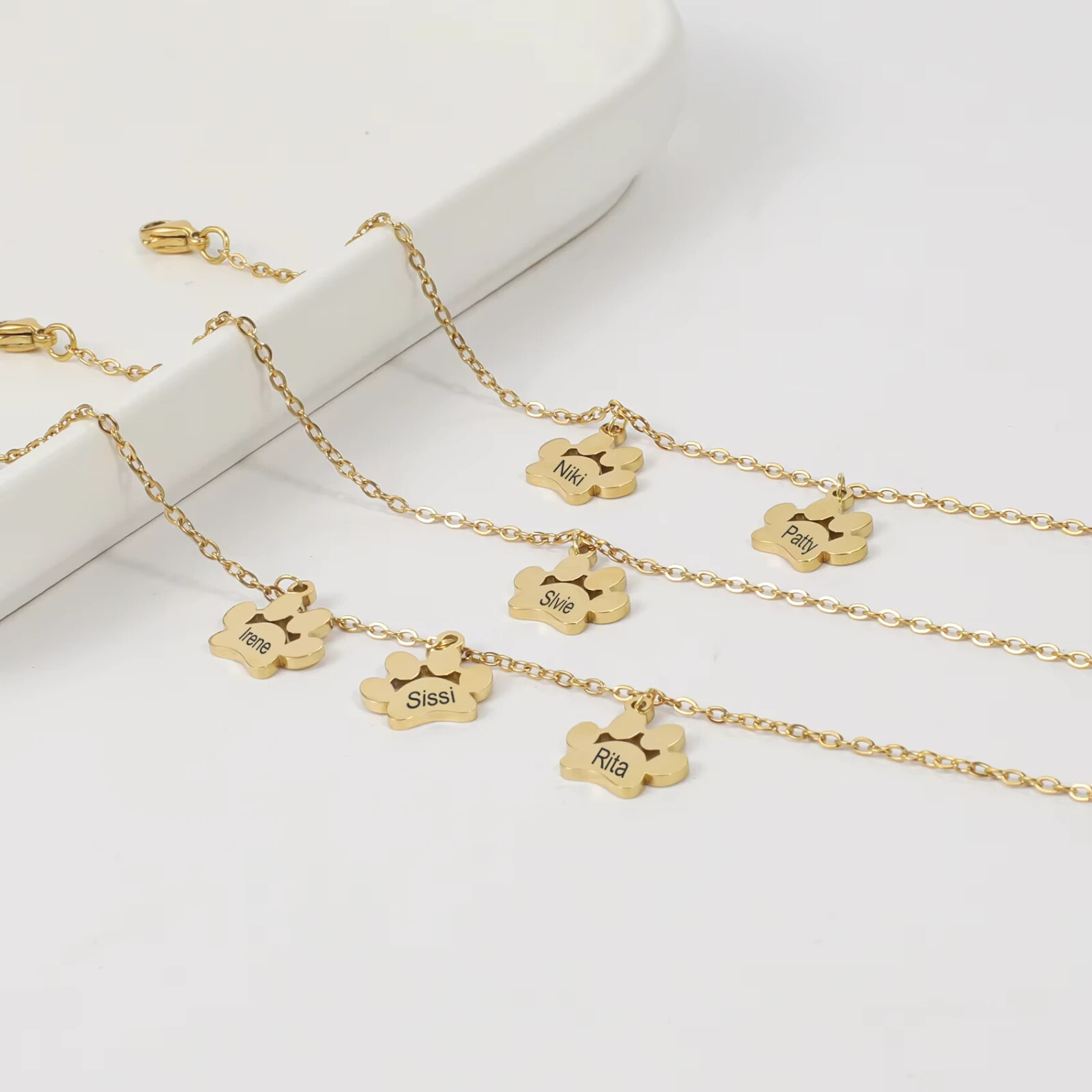 Custom 1-4 Name Dog Cat Paw Print Bracelet Pets Stainless Steel Chain Jewelry