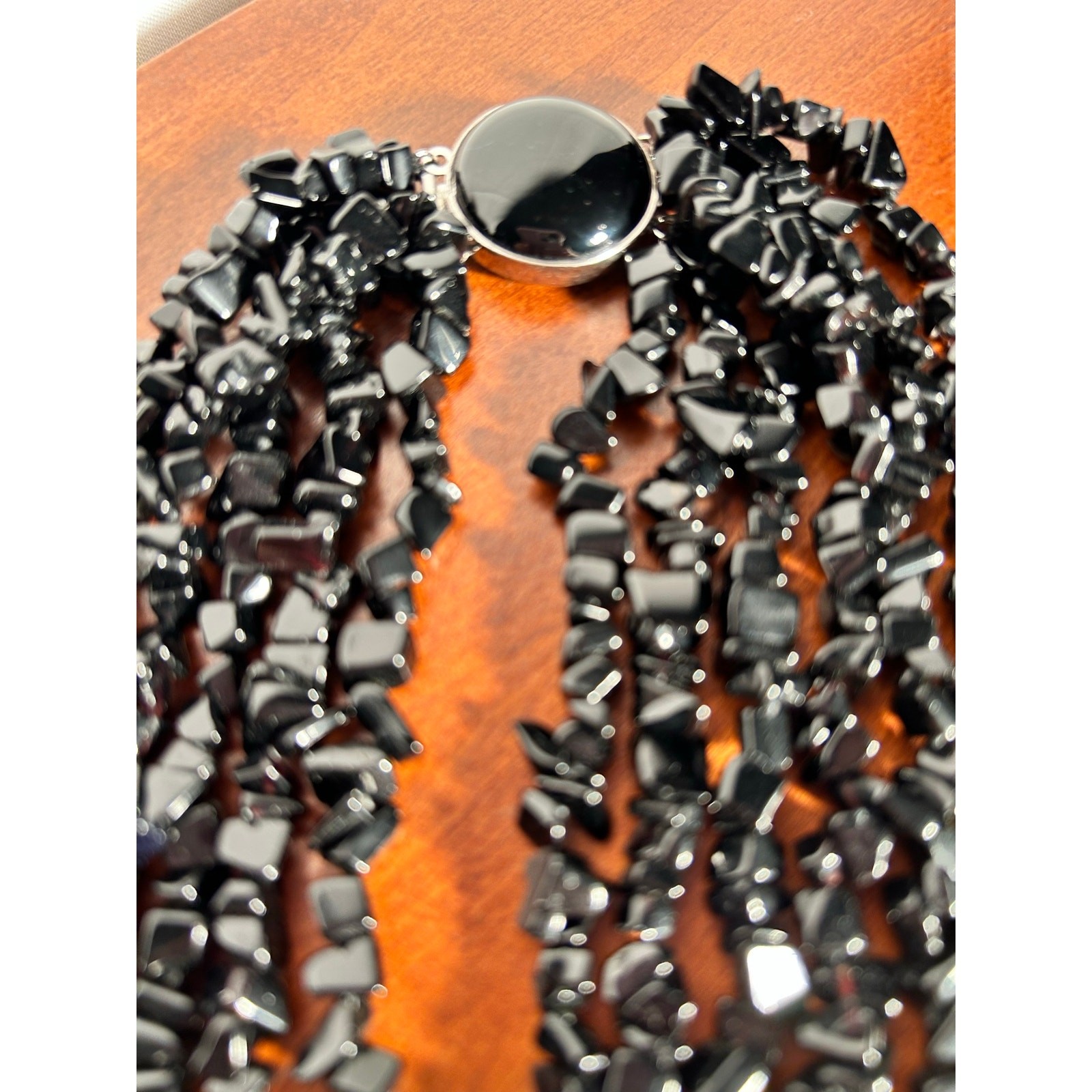 Vintage 925 Silver LP 6 Strand Black Onyx Pearl Necklace Round Baroque 18″ Rare