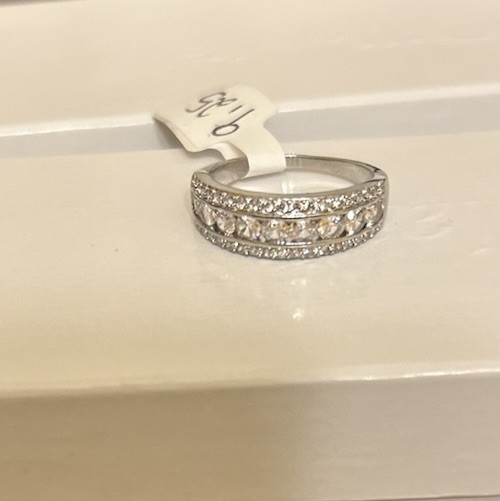 Size 9.25 Half Eternity Band Ring Silver Tone Diamond CZ No Mark