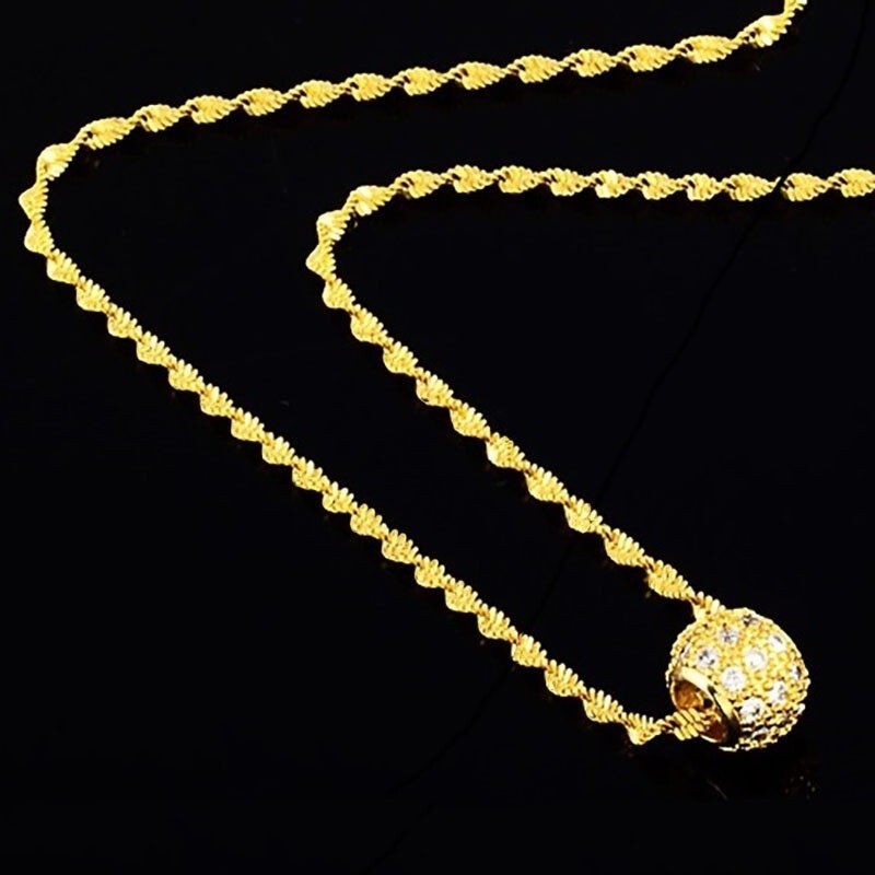 18k Gold Filled Womens Zircon Beaded Pendant 24″ Snake Necklace w Gift Pkg D714