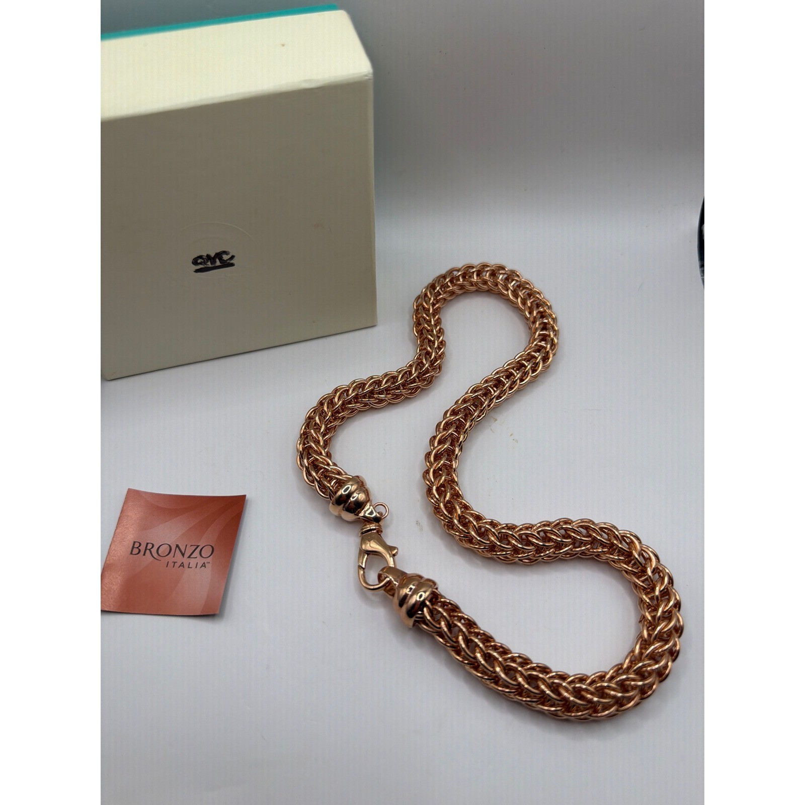 Bronzo Italia Byzantine Necklace 20in Rose Gold Tone Bronze Chunky Woven Link