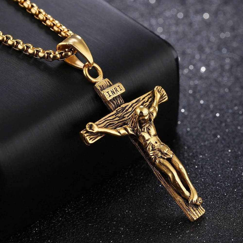 Men Stainless Steel Jesus Christ Crucifix Cross Pendant Chain Necklace – USA