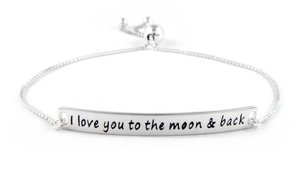 Solid sterling Silver “I Love You To the Moon and Back” Adjustable Bracelet