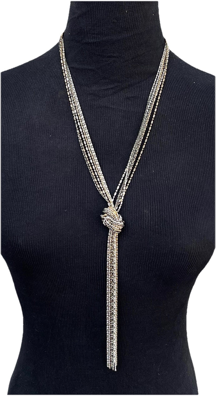 Knot Knotted Necklace 18” Statement MultiStrand Tri-toned Silver Gold Gunmetal