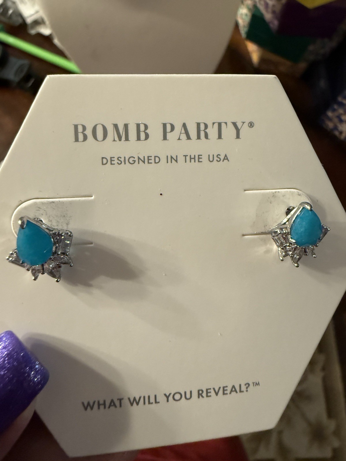 Bomb Party Sterling Club 925 Silver Natural Amazonite Teardrop Stud Earrings