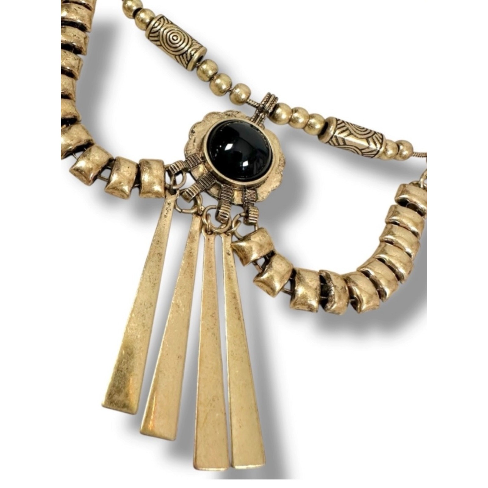 Free People Bring It Home Layered Necklace Gold Black Statement Bohemian Witchy