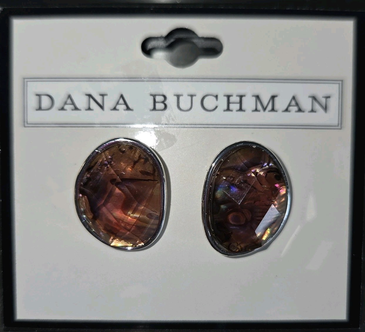 Dana Buchman Oval Faceted Brown Stud Earrings Bezel Set NWT